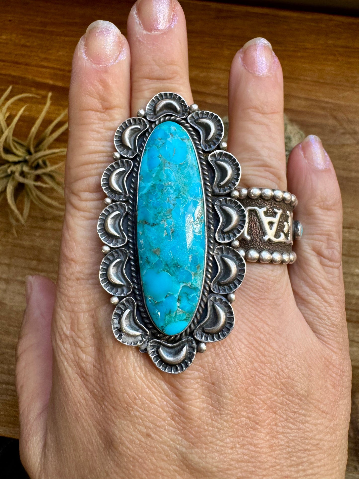 Long Ring- size 9- Kingman Turquoise ring & Sterling Silver