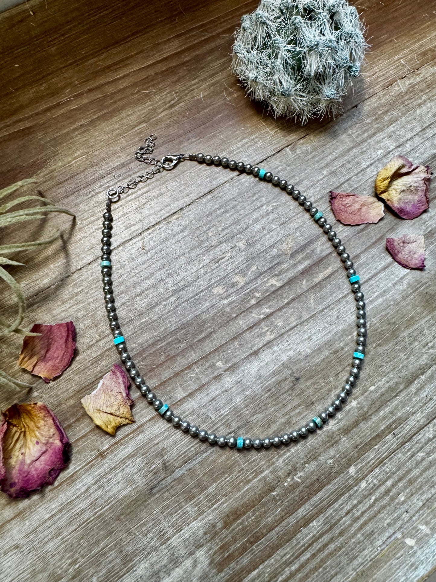 4 mm silver plated and composite turquoise