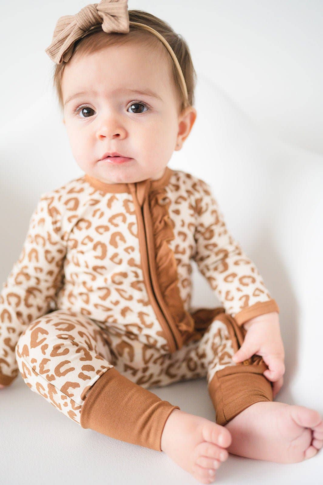 Ruffle Zipper One Piece - Leopard: Newborn