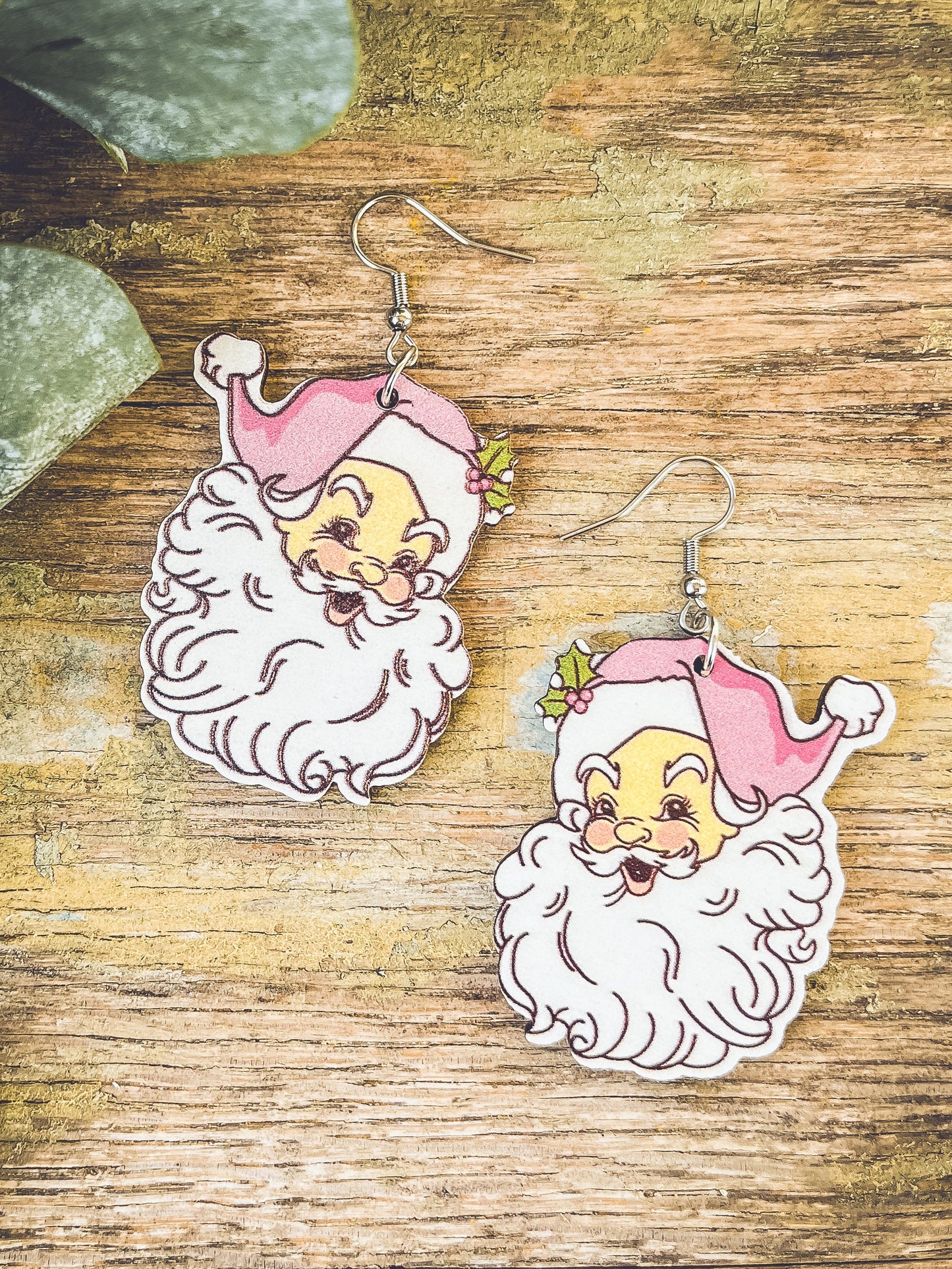 Adorable Wooden Santa Earrings