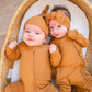 Zipper Romper - Caramel Ribbed: 0-3 Months