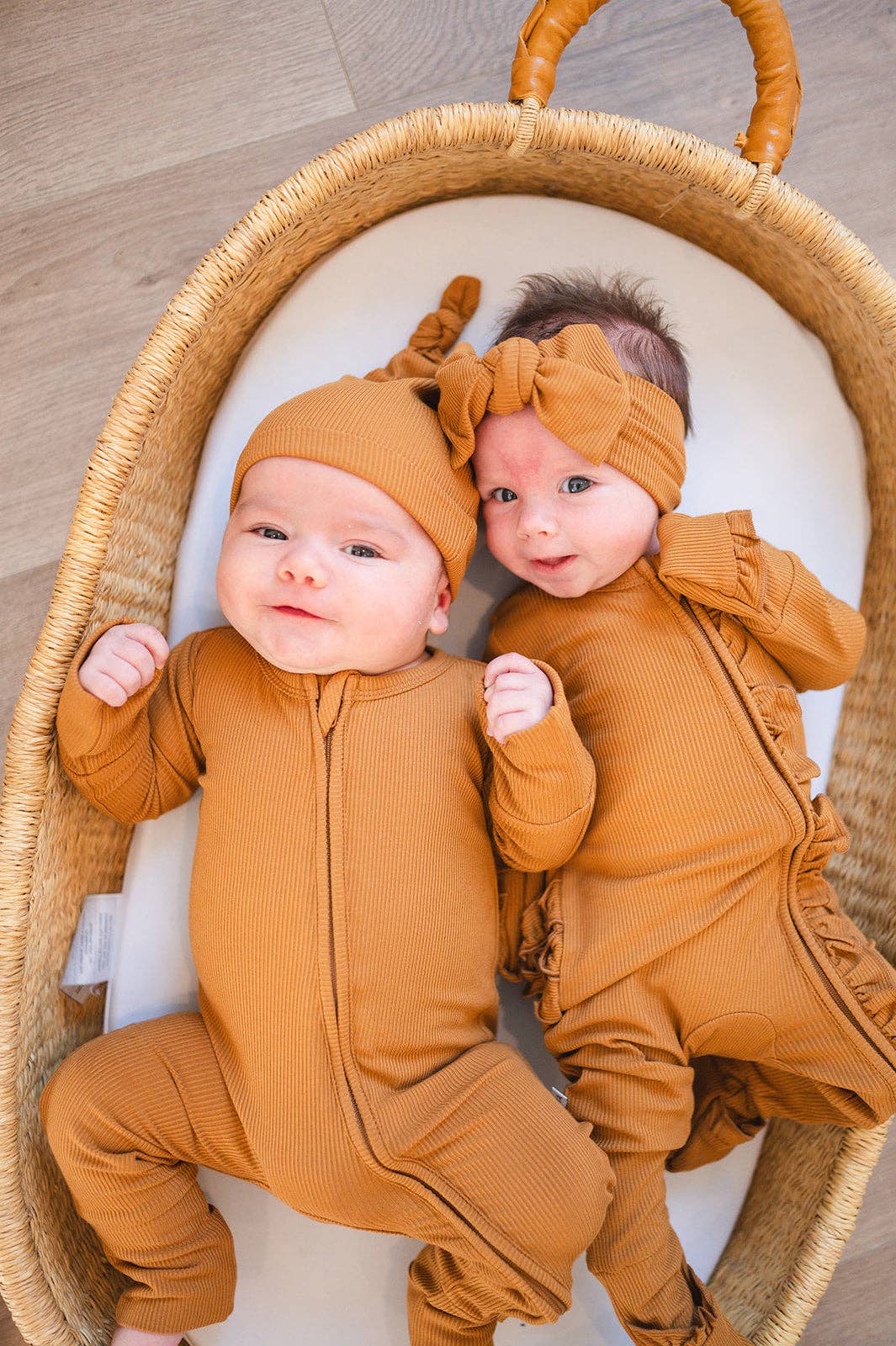 Zipper Romper - Caramel Ribbed: 0-3 Months