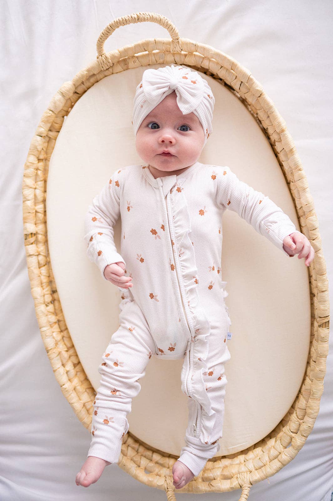 Ruffle Zipper One Piece -  Fleur: 0-3 Months