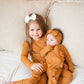 Ruffle Zipper One Piece - Caramel Ribbed: 12-18 Months