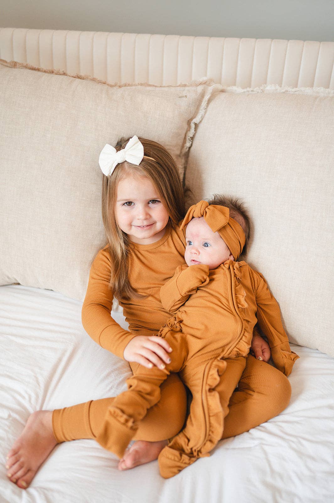 Ruffle Zipper One Piece - Caramel Ribbed: 12-18 Months