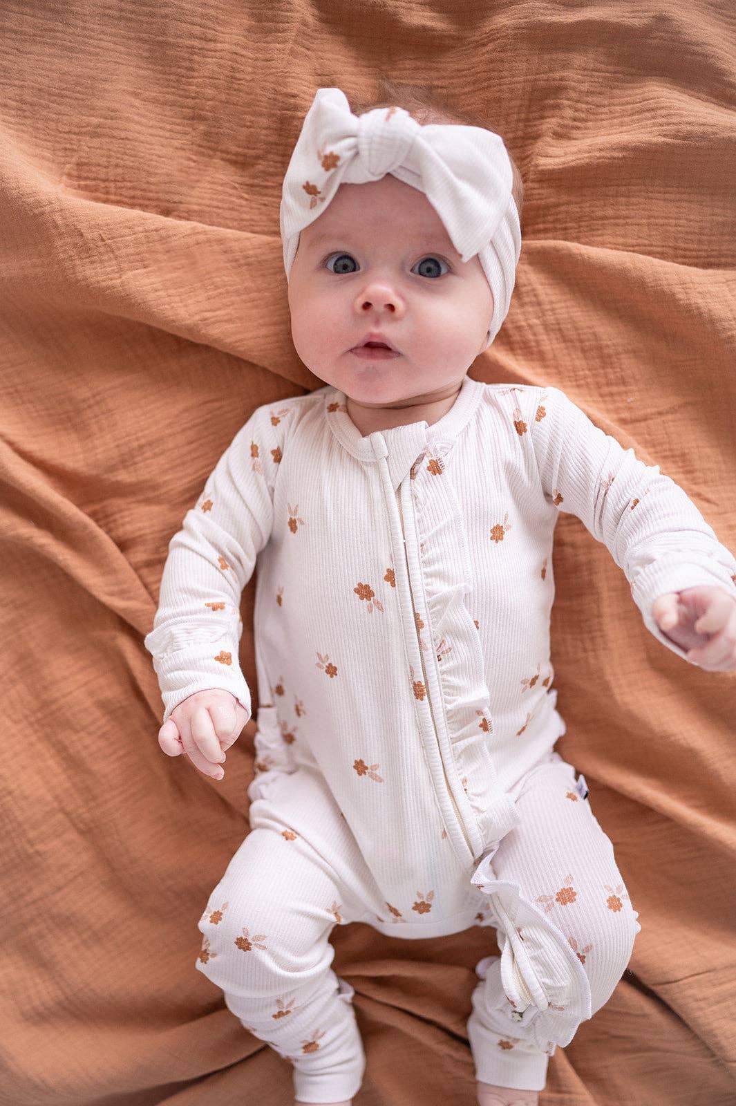 Ruffle Zipper One Piece -  Fleur: 0-3 Months