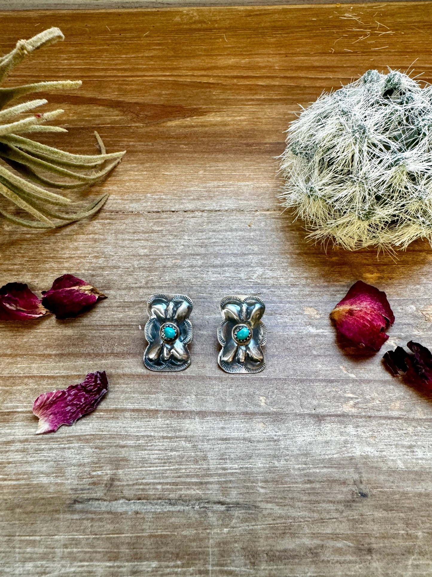 Sterling silver stud earrings with turquoise