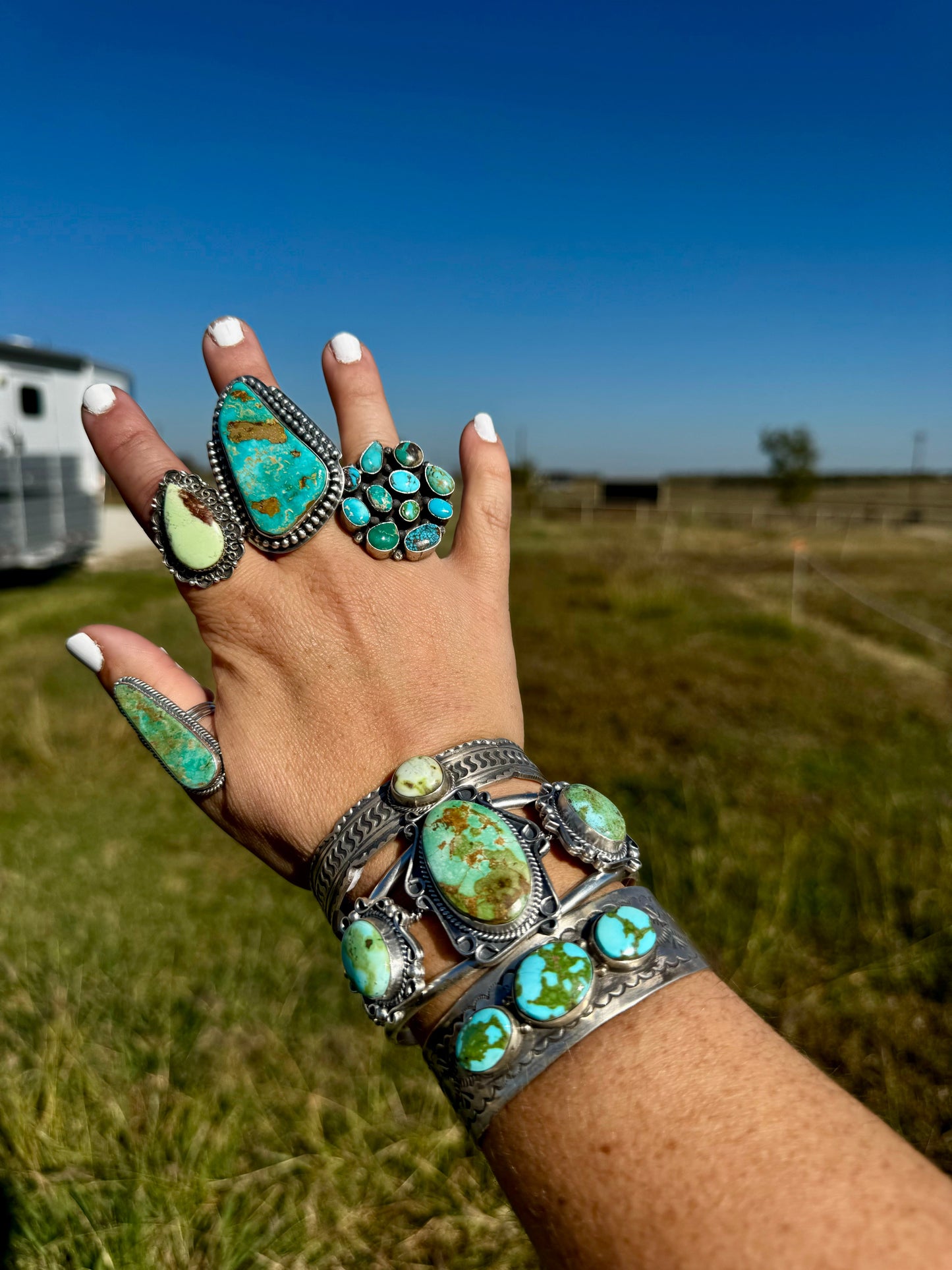 Big Ring- adjustable- Royston turquoise ring and sterling silver