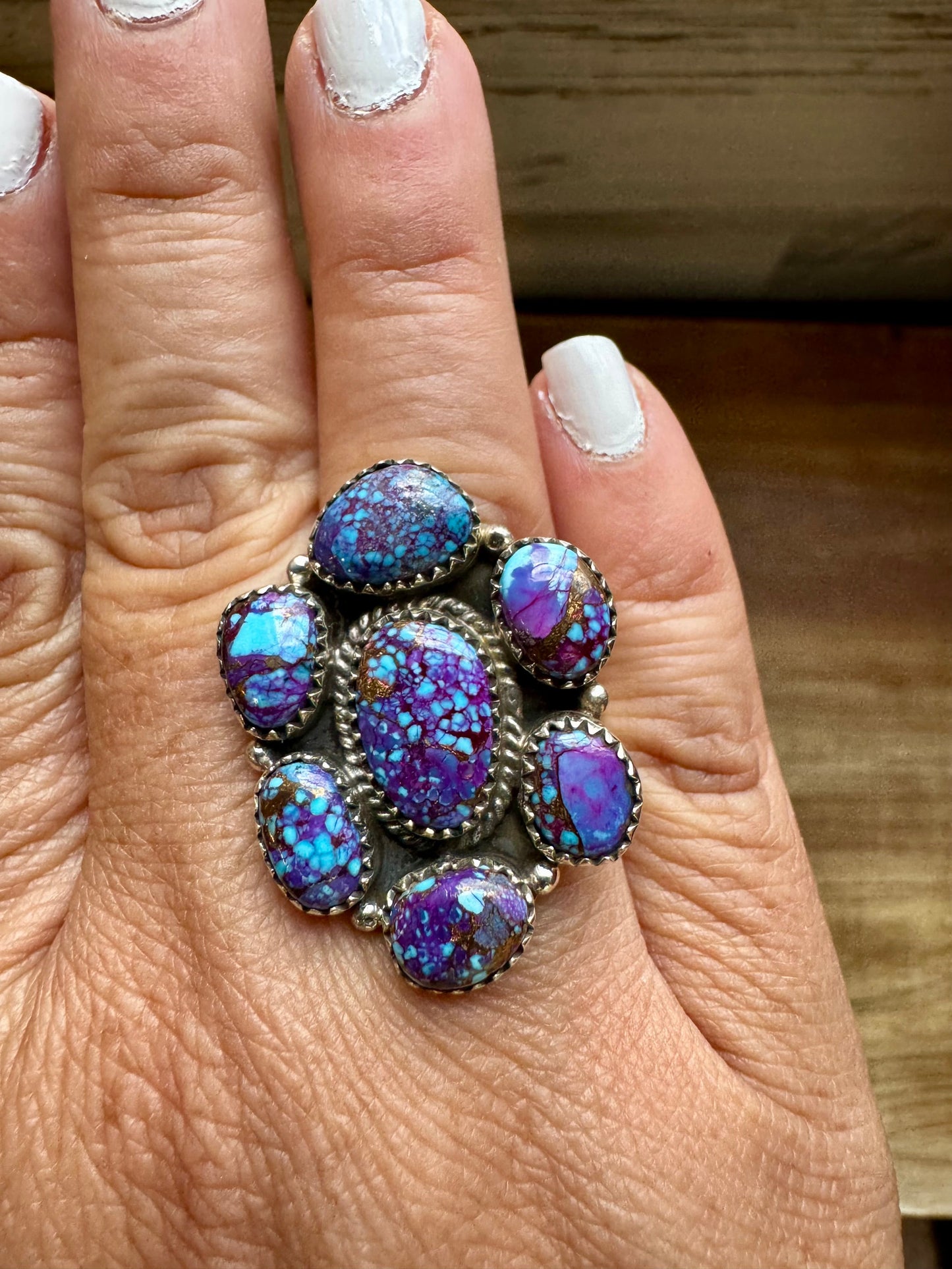 Cluster rings - Purple Mojave - adjustable - ring and sterling silver