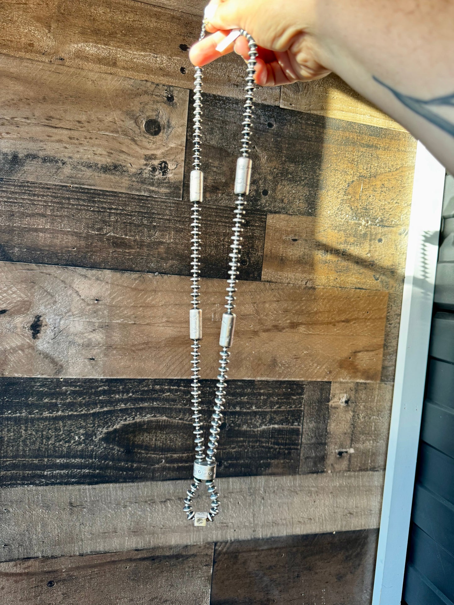 Sterling silver pearls - 28 inch - with barrel beads