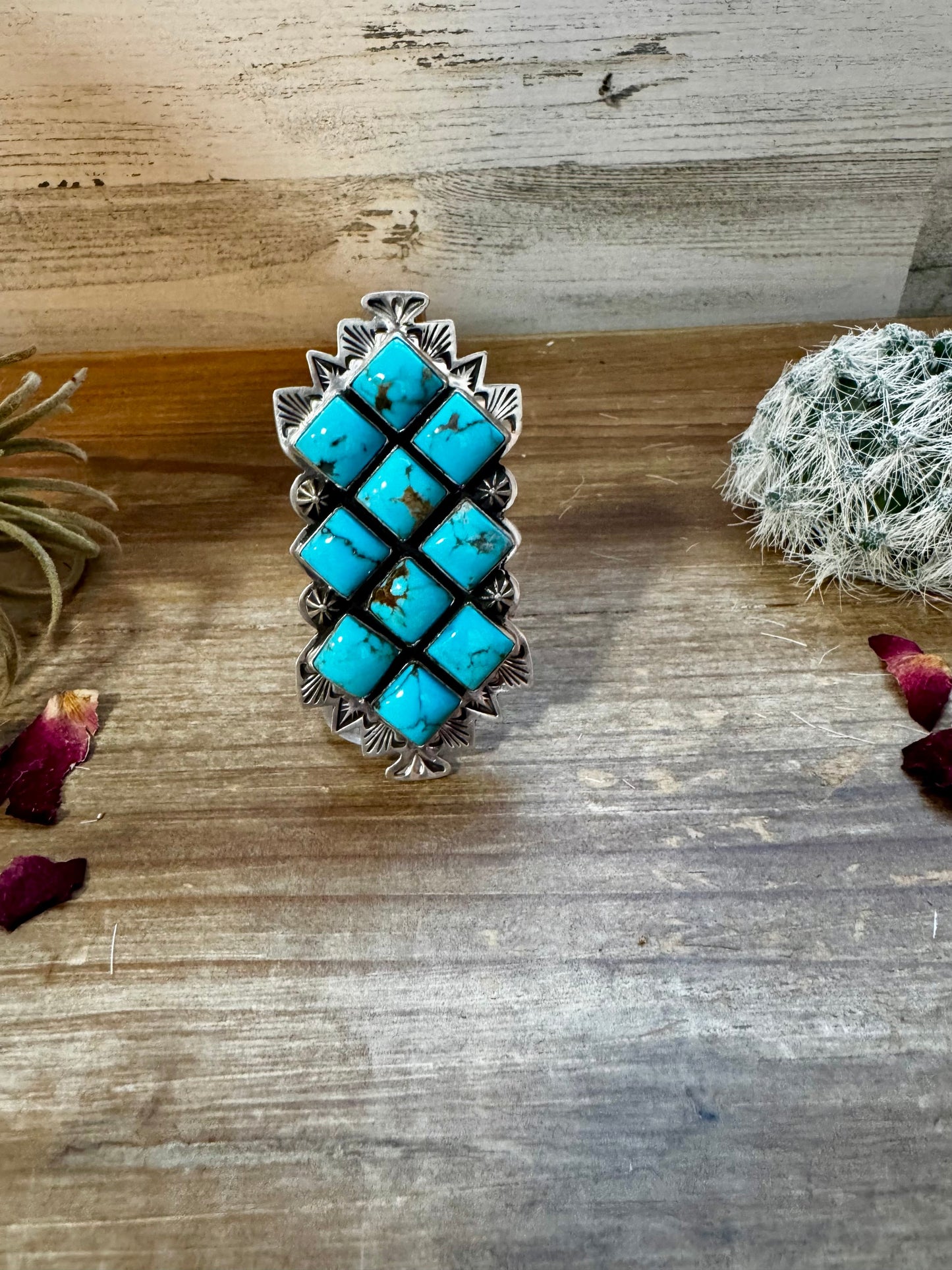 Big Ring - 7.5- kingman turquoise ring and sterling silver