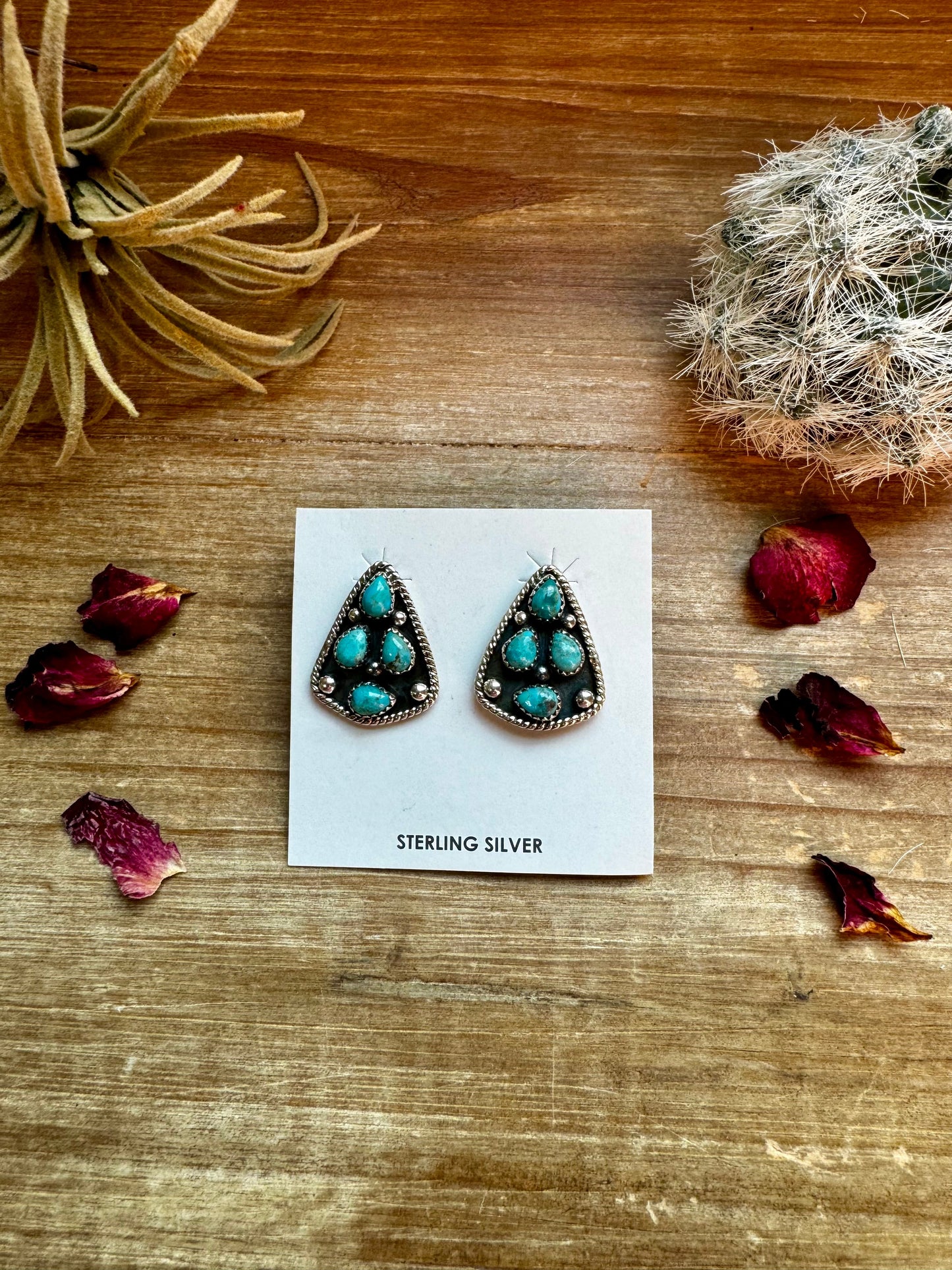 Stud kingman Turquoise Earrings sterling silver