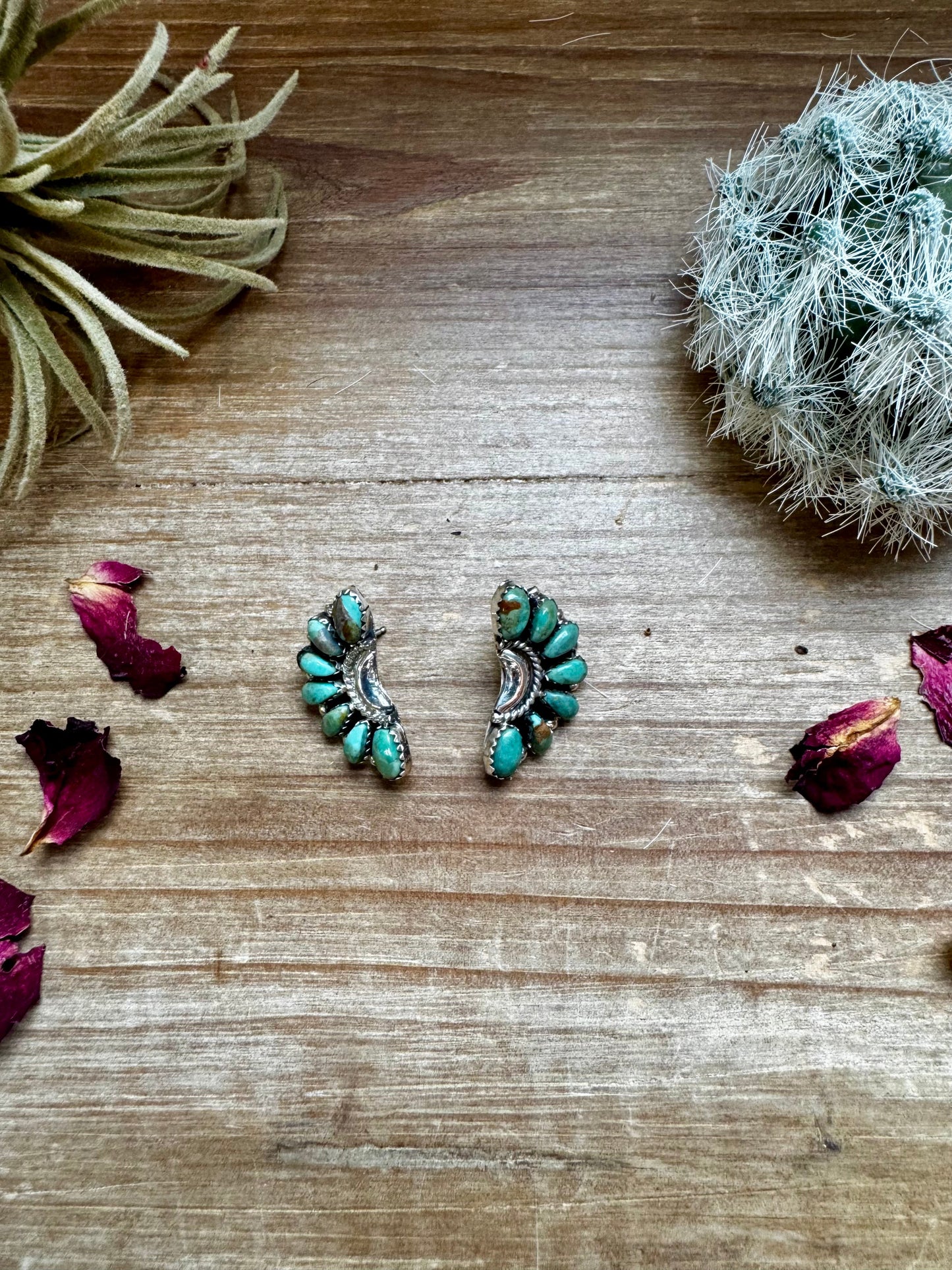 Half Green turquoise cluster stud earrings