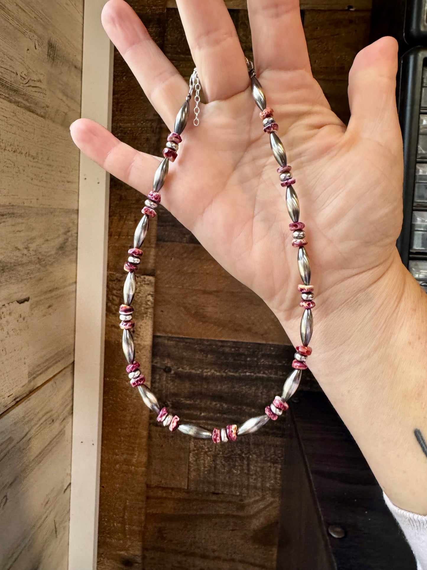 Torpedo choker Sterling Silver Pearls and Purple Spiny