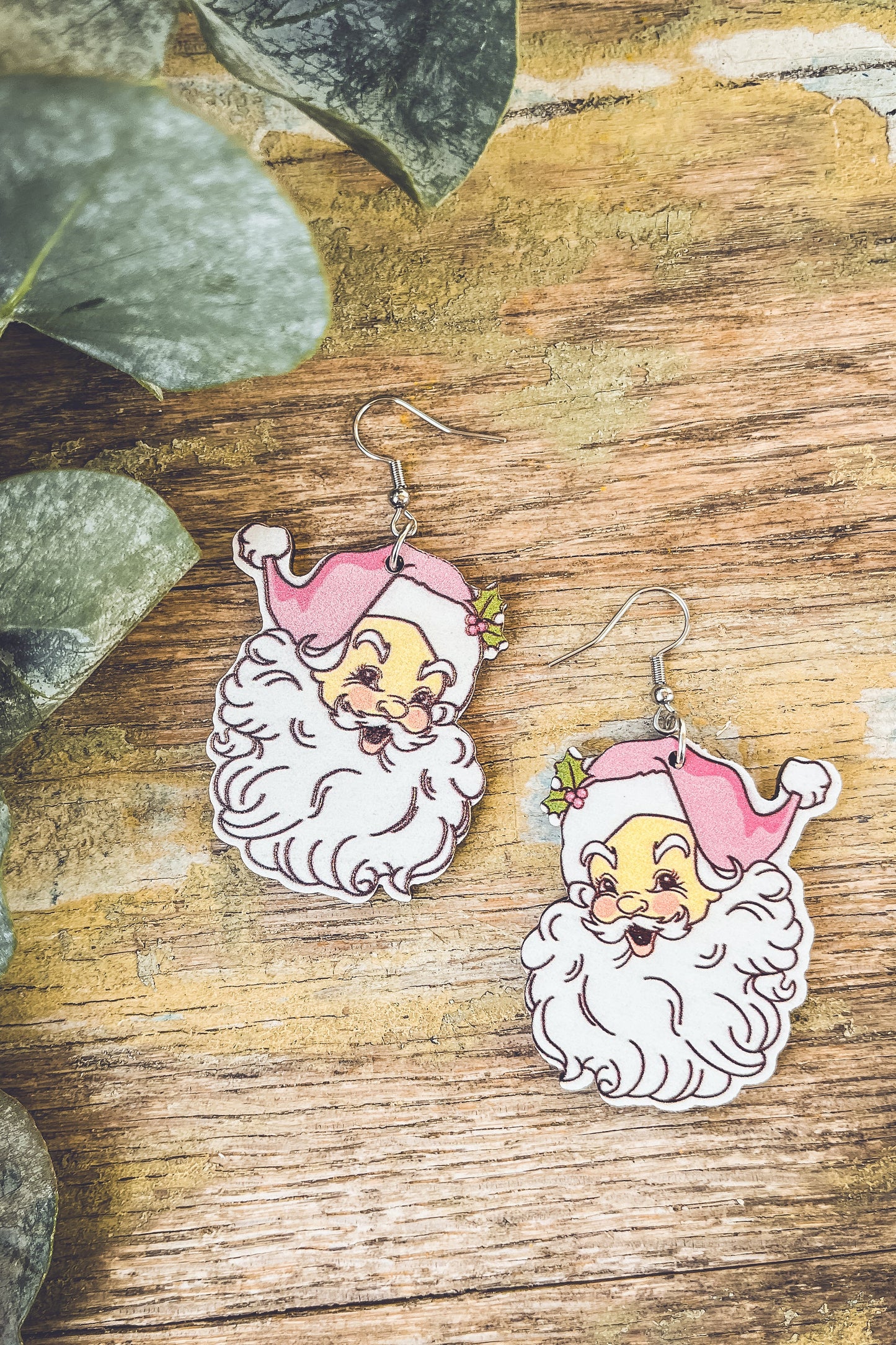 Adorable Wooden Santa Earrings