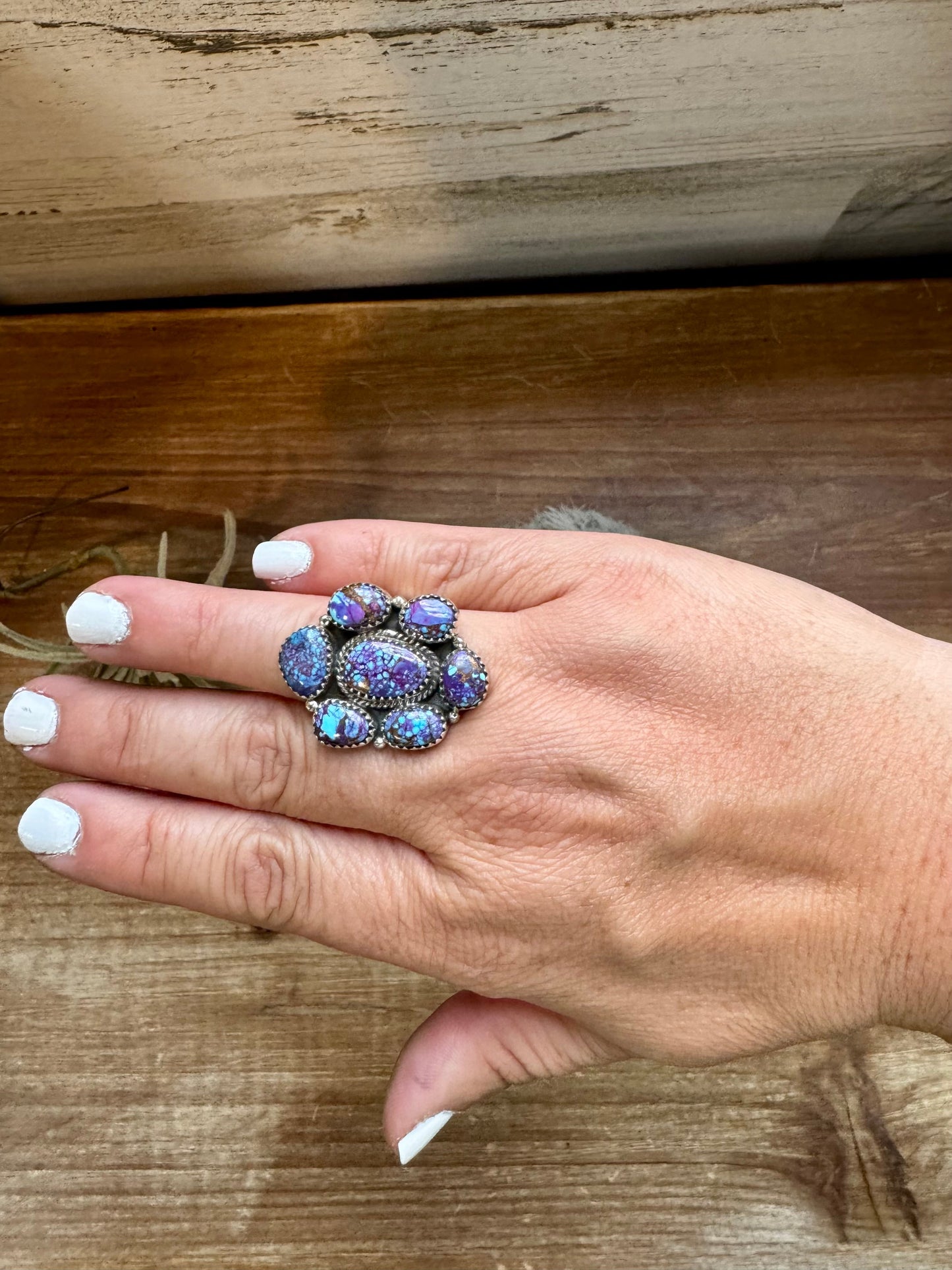 Cluster rings - Purple Mojave - adjustable - ring and sterling silver