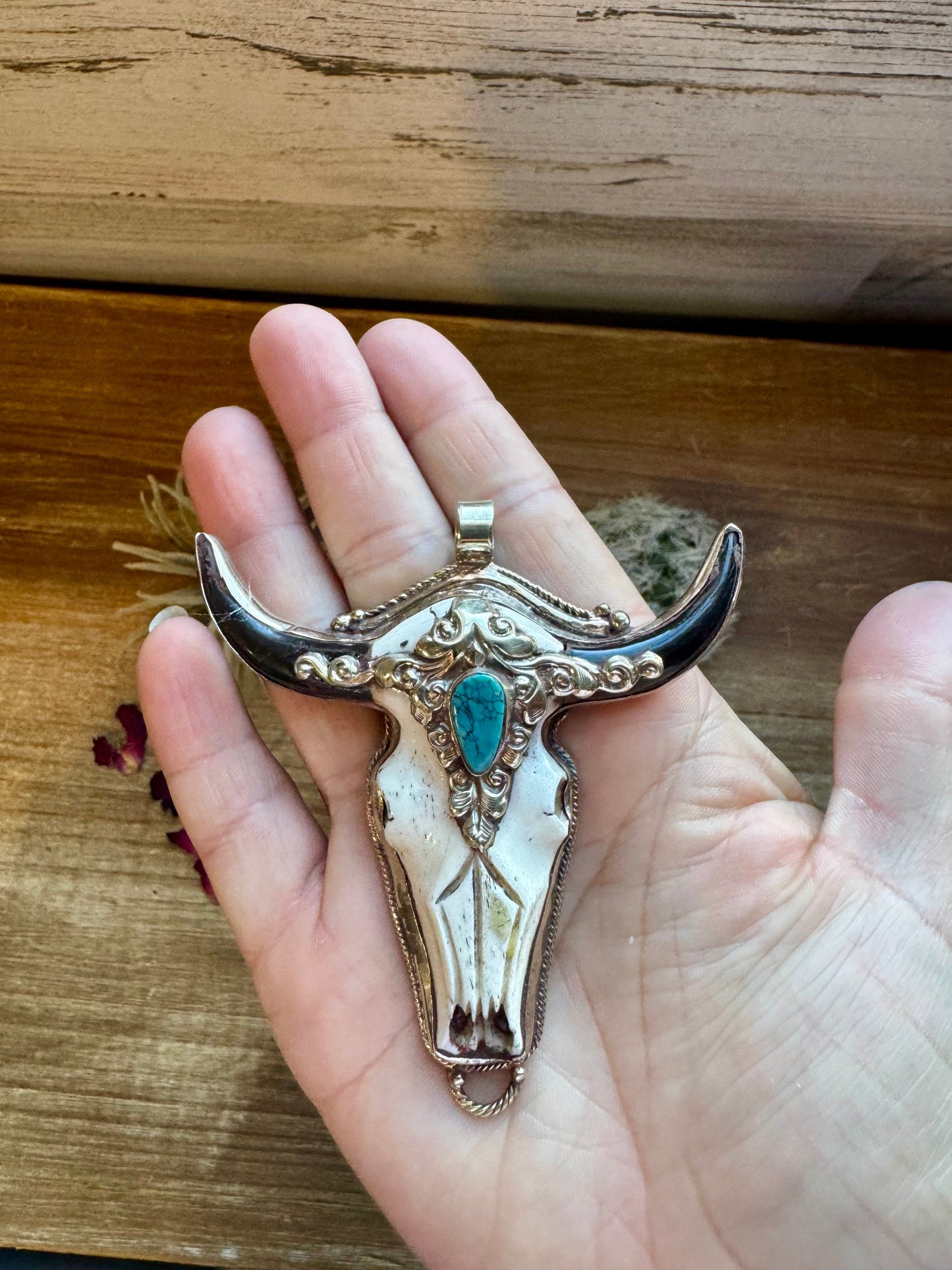 Big Antler longhorn with  turquoise pendant