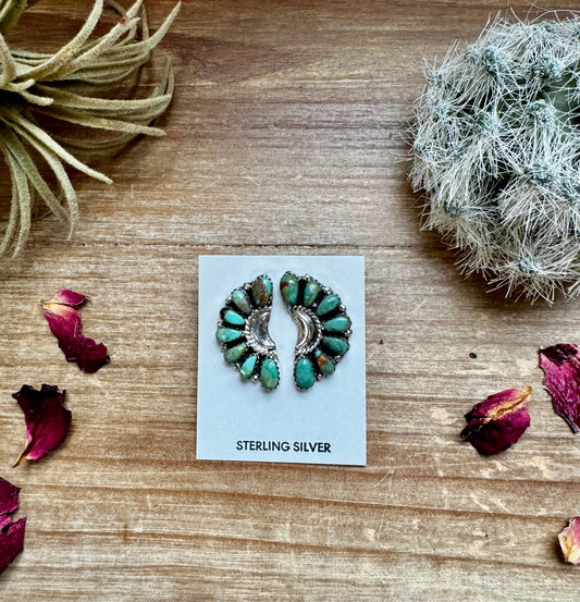 Half Green turquoise cluster stud earrings