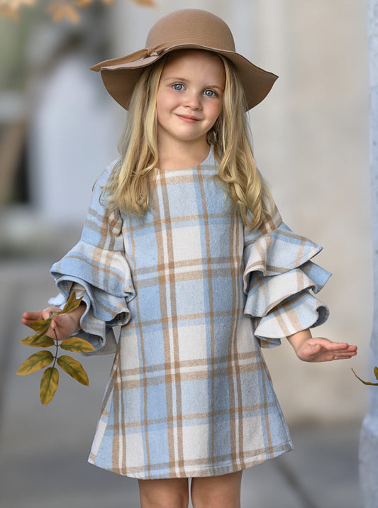 Adorable Plaid Tiered Sleeve Sweater Dress