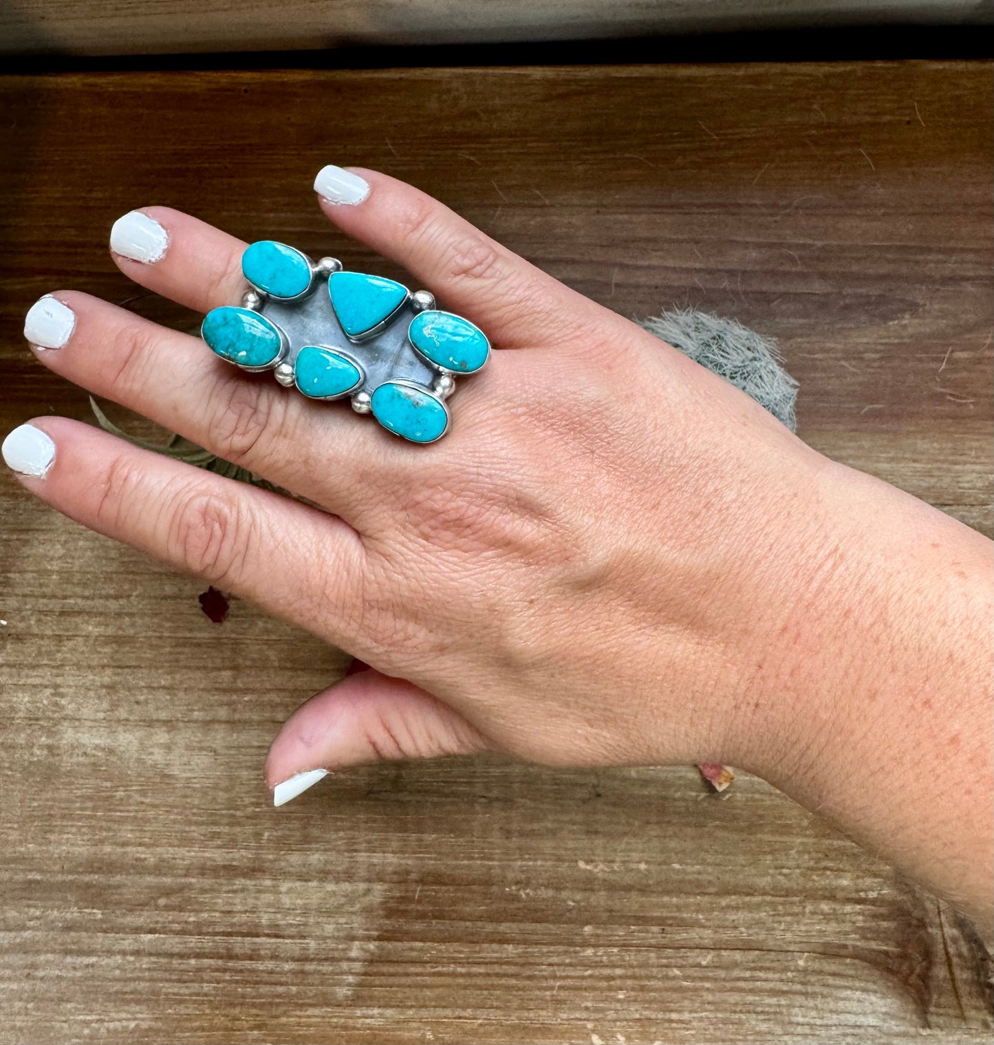 Long Ring- 6.5- Kingman turquoise ring and sterling silver