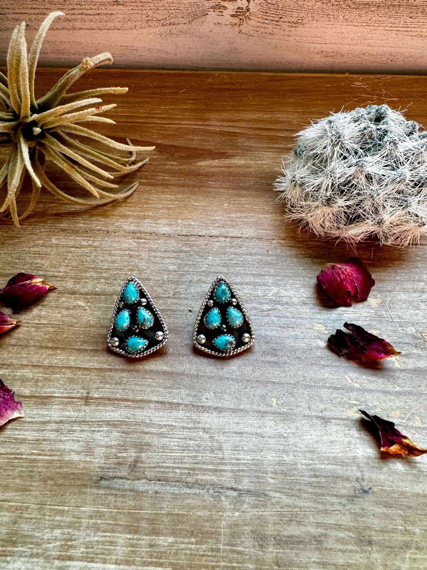 Stud kingman Turquoise Earrings sterling silver