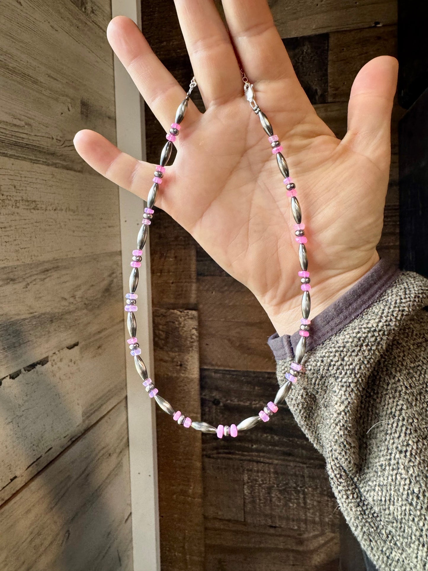 Torpedo choker Pink Opal Sterling Silver Pearls