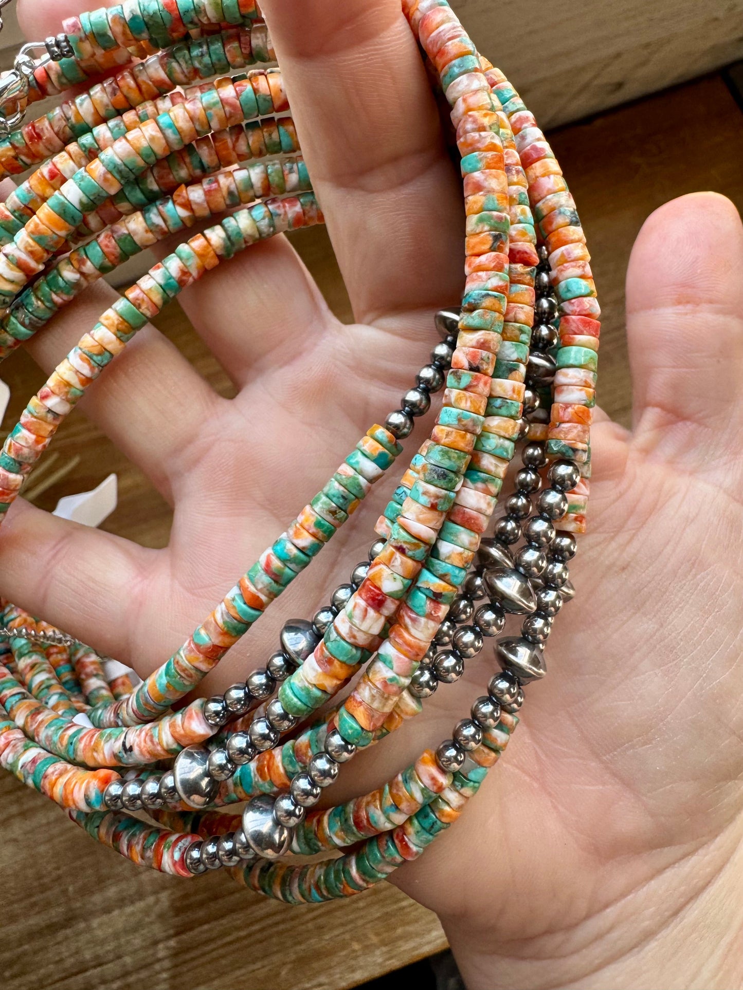 Sterling Silver Pearls choker and Spiny and turquoise heishi