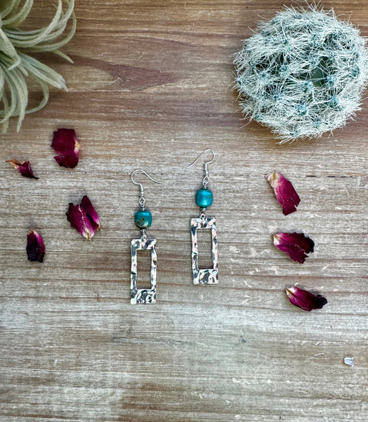 Green turquoise dangle earrings rectangle