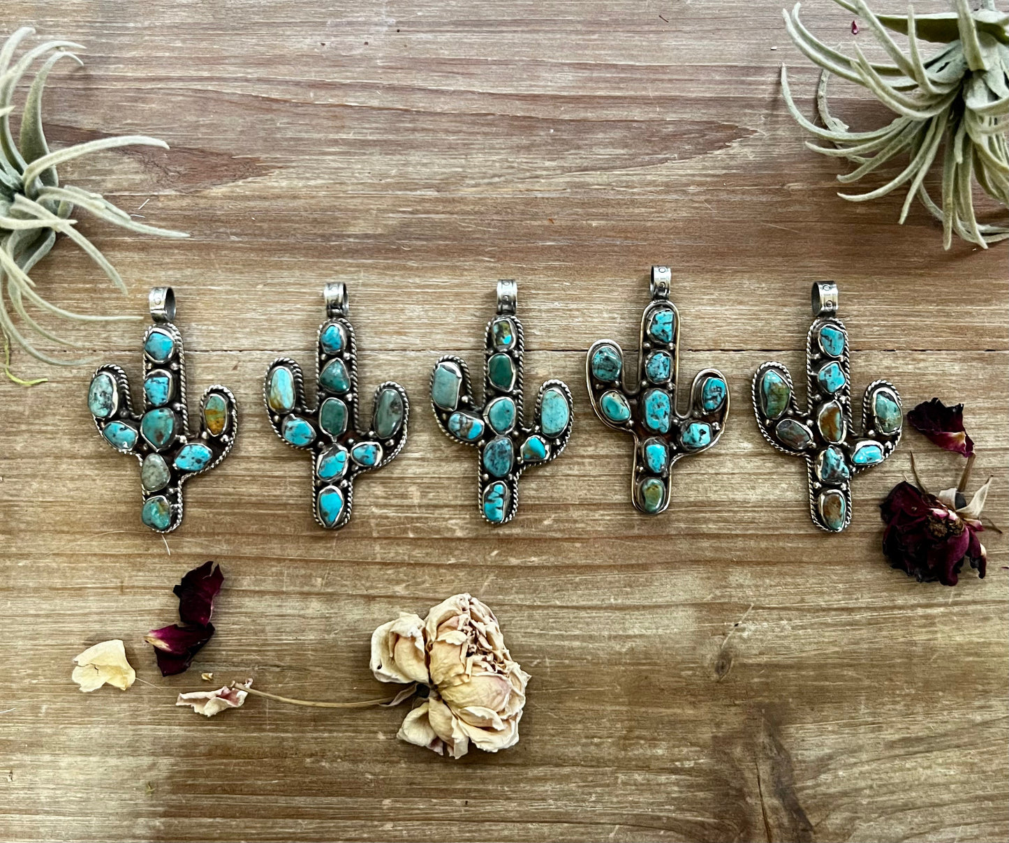 Cactus Turquoise pendant on brass silver