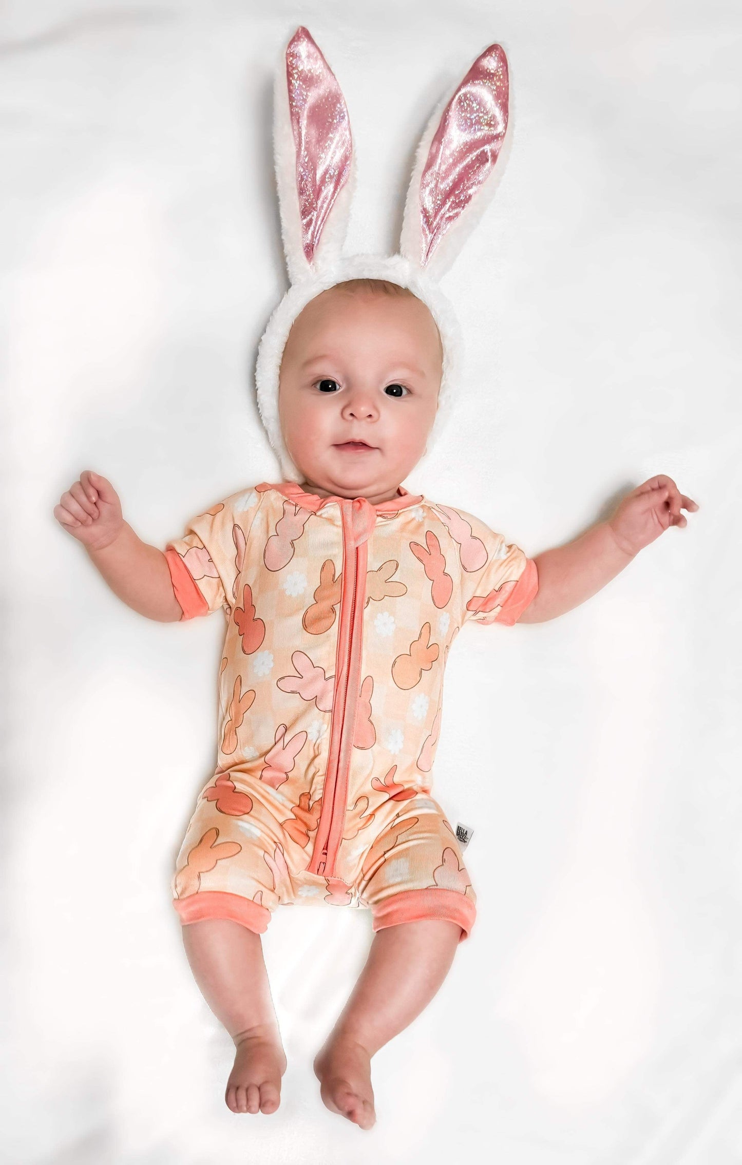 Peach Bunnies Bamboo Shortie Romper (FINAL SALE)