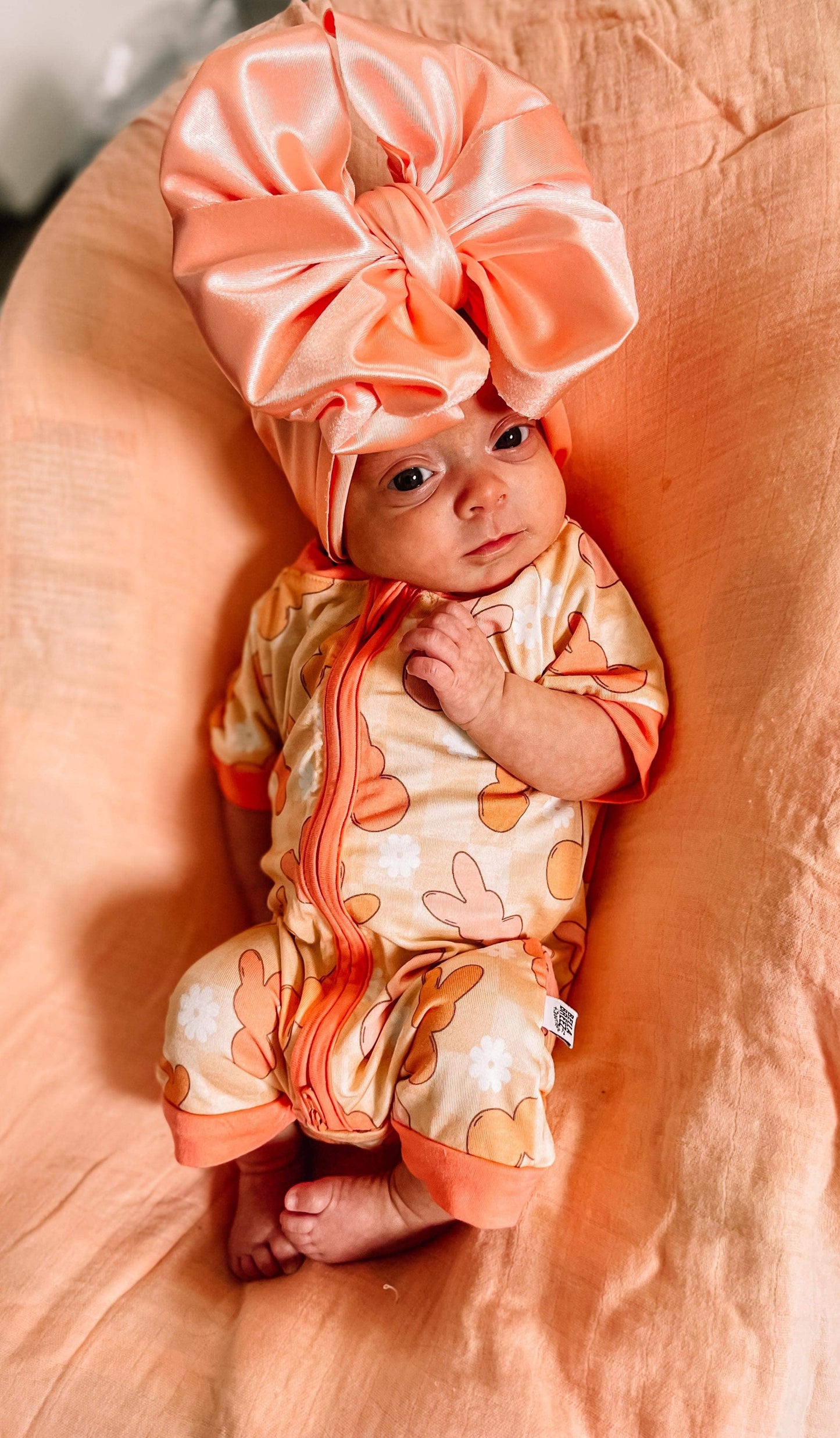 Peach Bunnies Bamboo Shortie Romper (FINAL SALE)