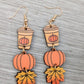 Adorable Fall Pumpkin Spice Coffee Wood Earrings