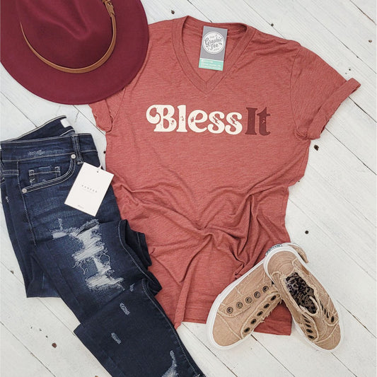 Bless It V Neck Tee