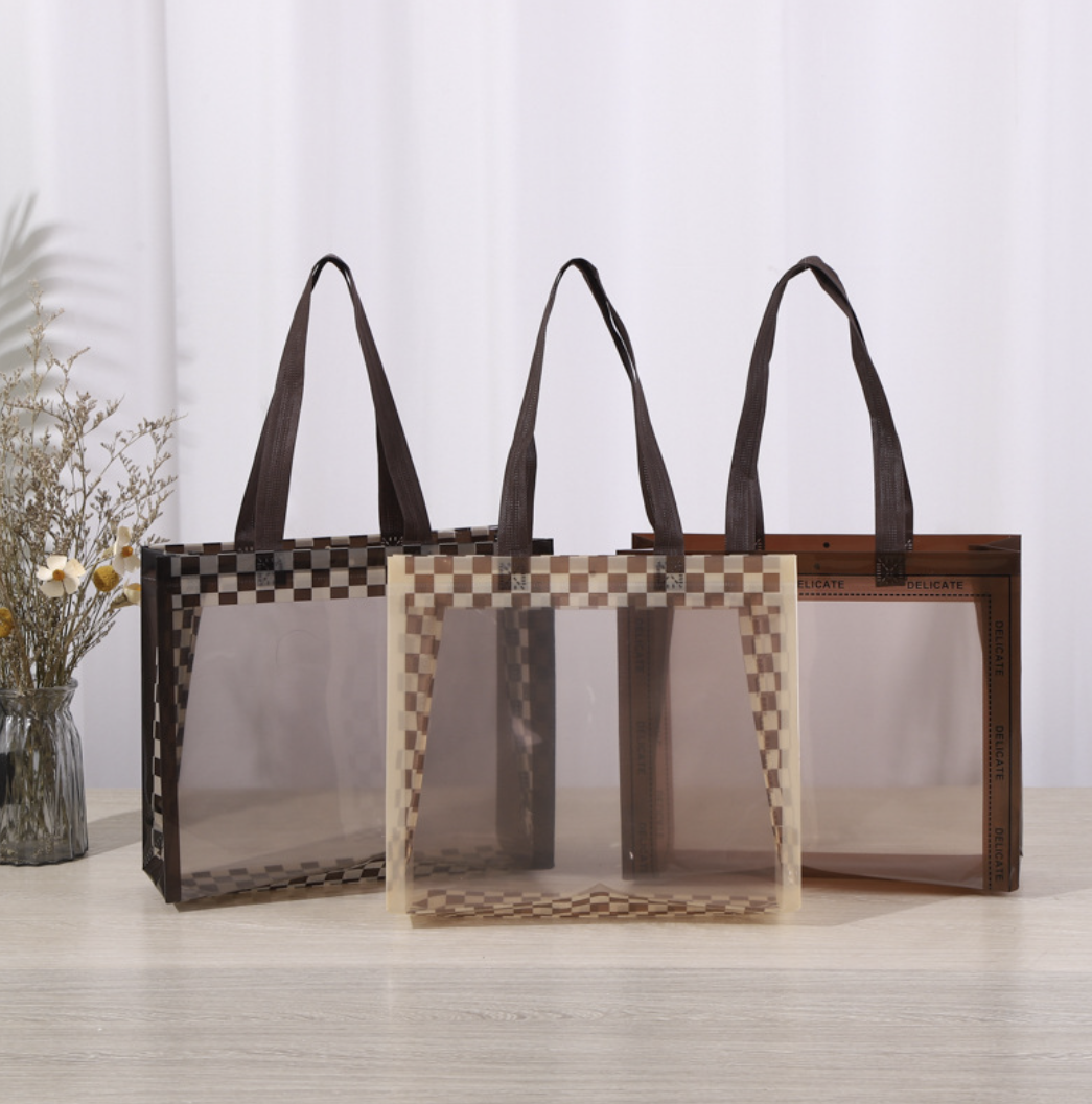 PVC transparent high-grade green composite plastic tote bag: Middle / Brown