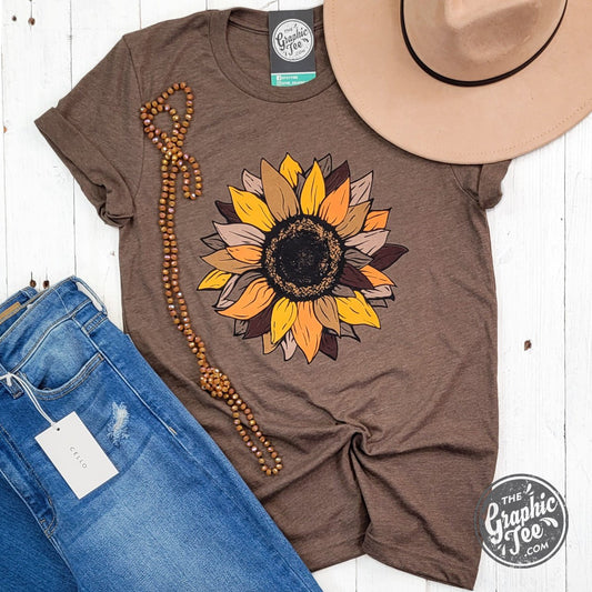 Fall Sunflower Heather Brown Short Sleeve Tee