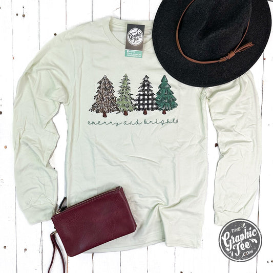 Merry and Bright Trees Long Sleeve Unisex Tee