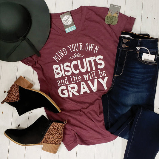 Mind Your Own Biscuits - V-Neck Tee