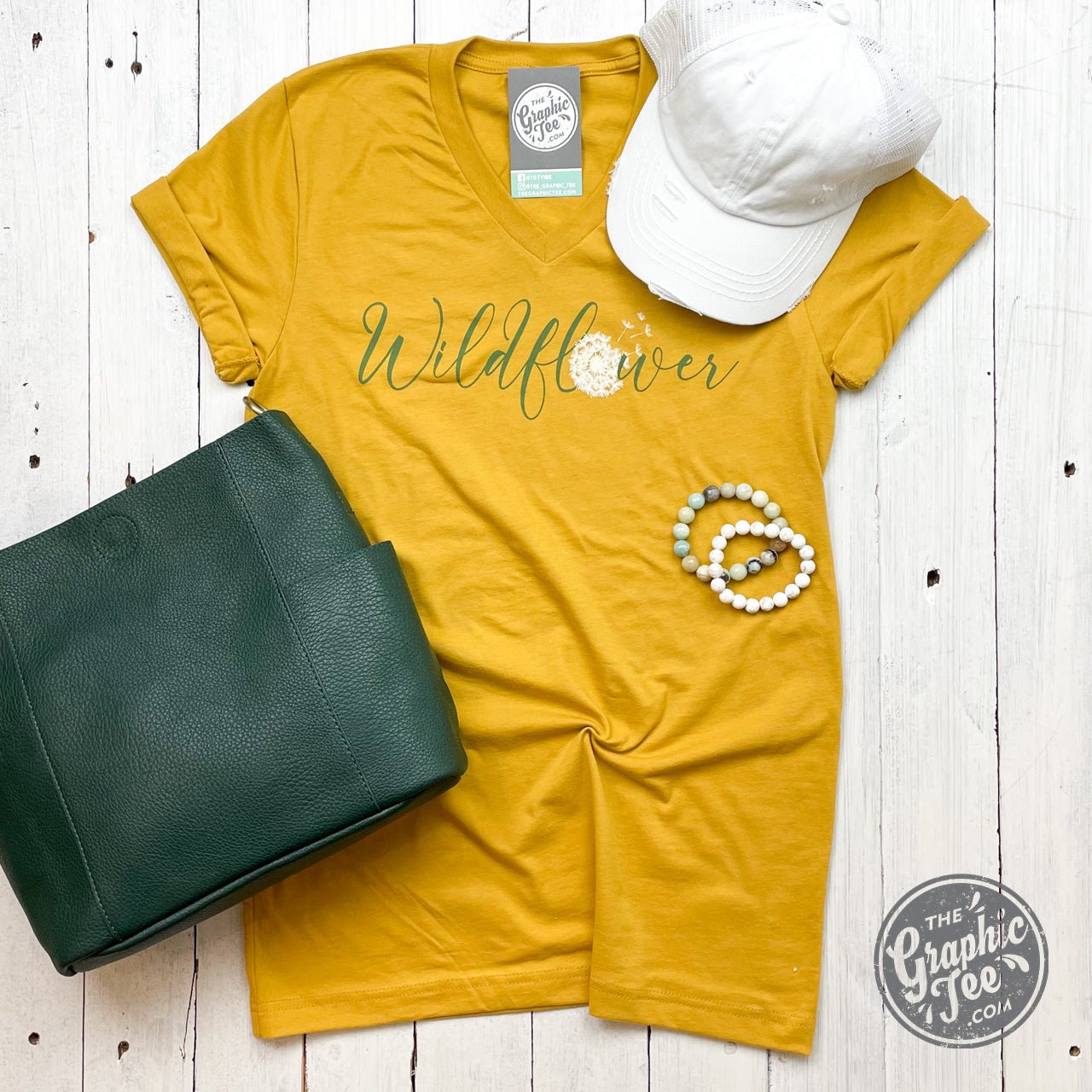 Wildflower Dandelion Mustard V Neck Short Sleeve Tee