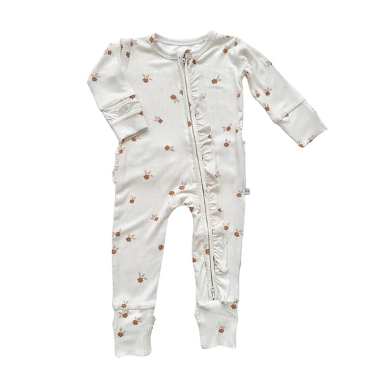 Ruffle Zipper One Piece -  Fleur: 0-3 Months