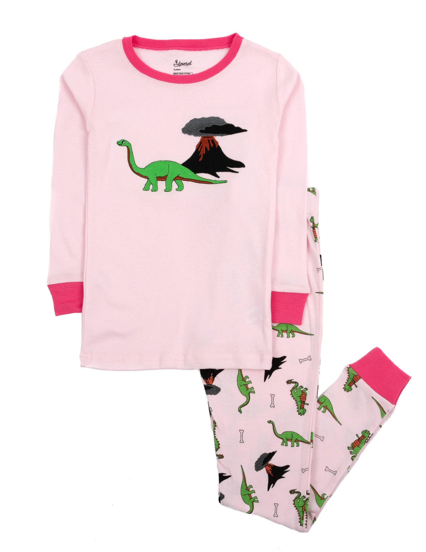 Kids Two Piece Cotton Pajamas - Dino Print