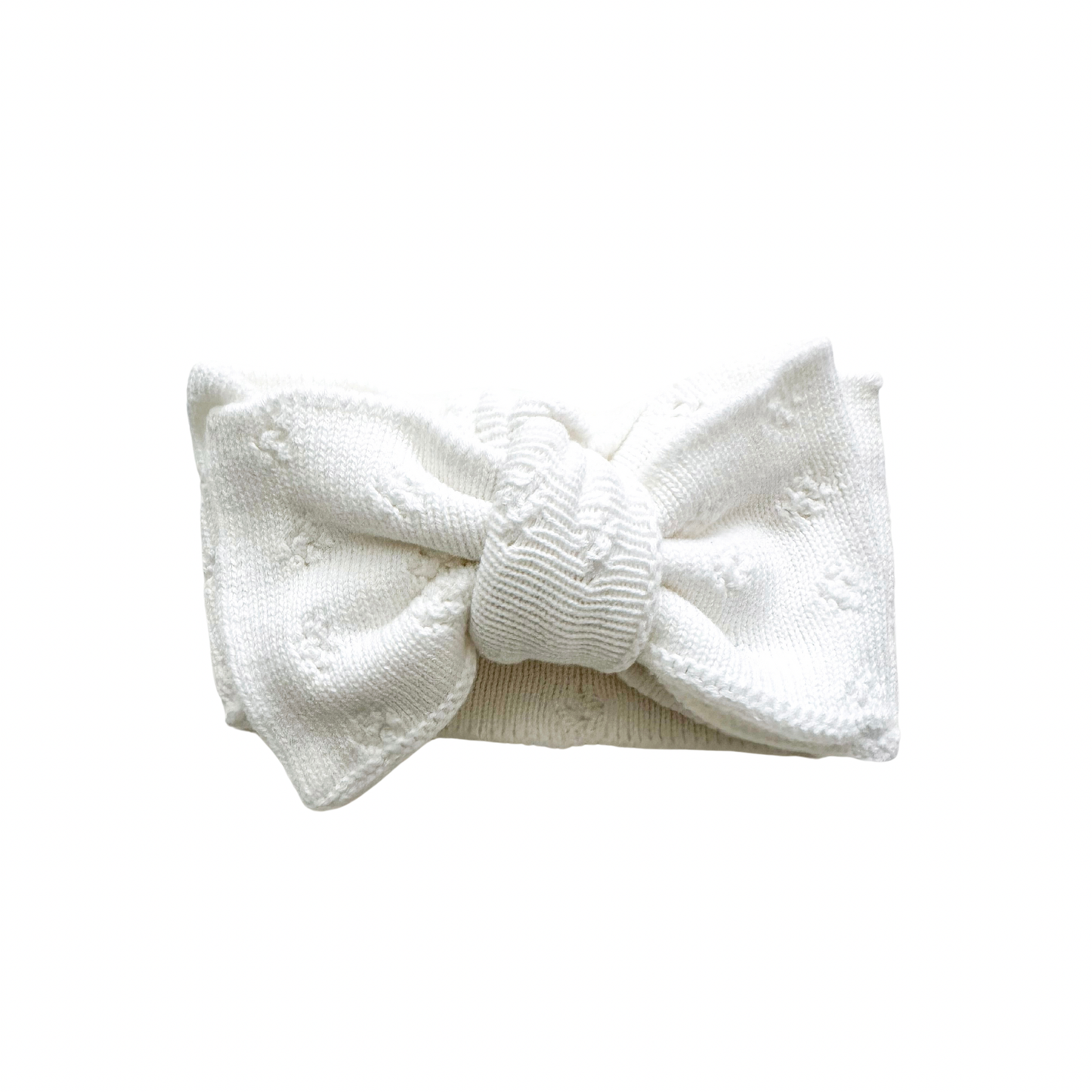 Oversized Bow Headband - White Pointelle Knit