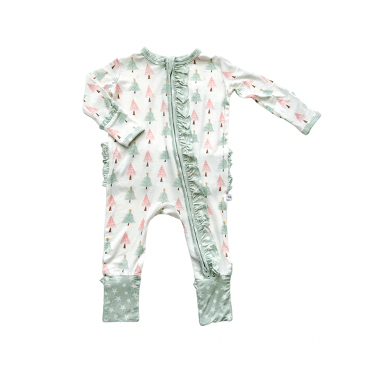 Sweet Christmas Trees Ruffle Romper