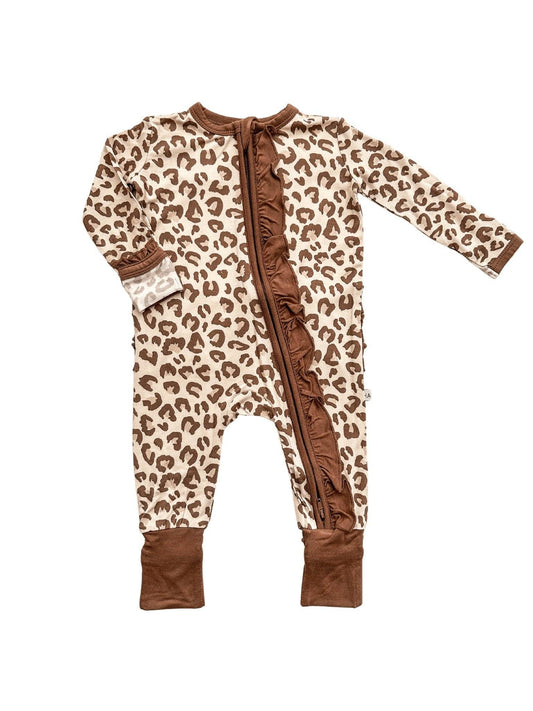 Ruffle Zipper One Piece - Leopard: 3-6 Months